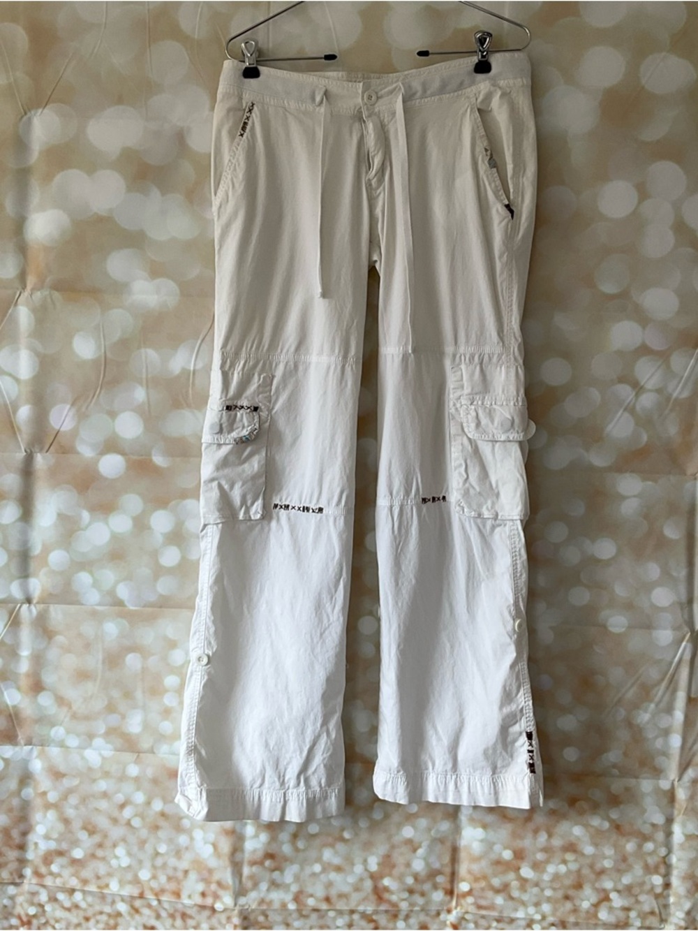 Y2K Urban Behavior White Stitch Wide Leg Pants